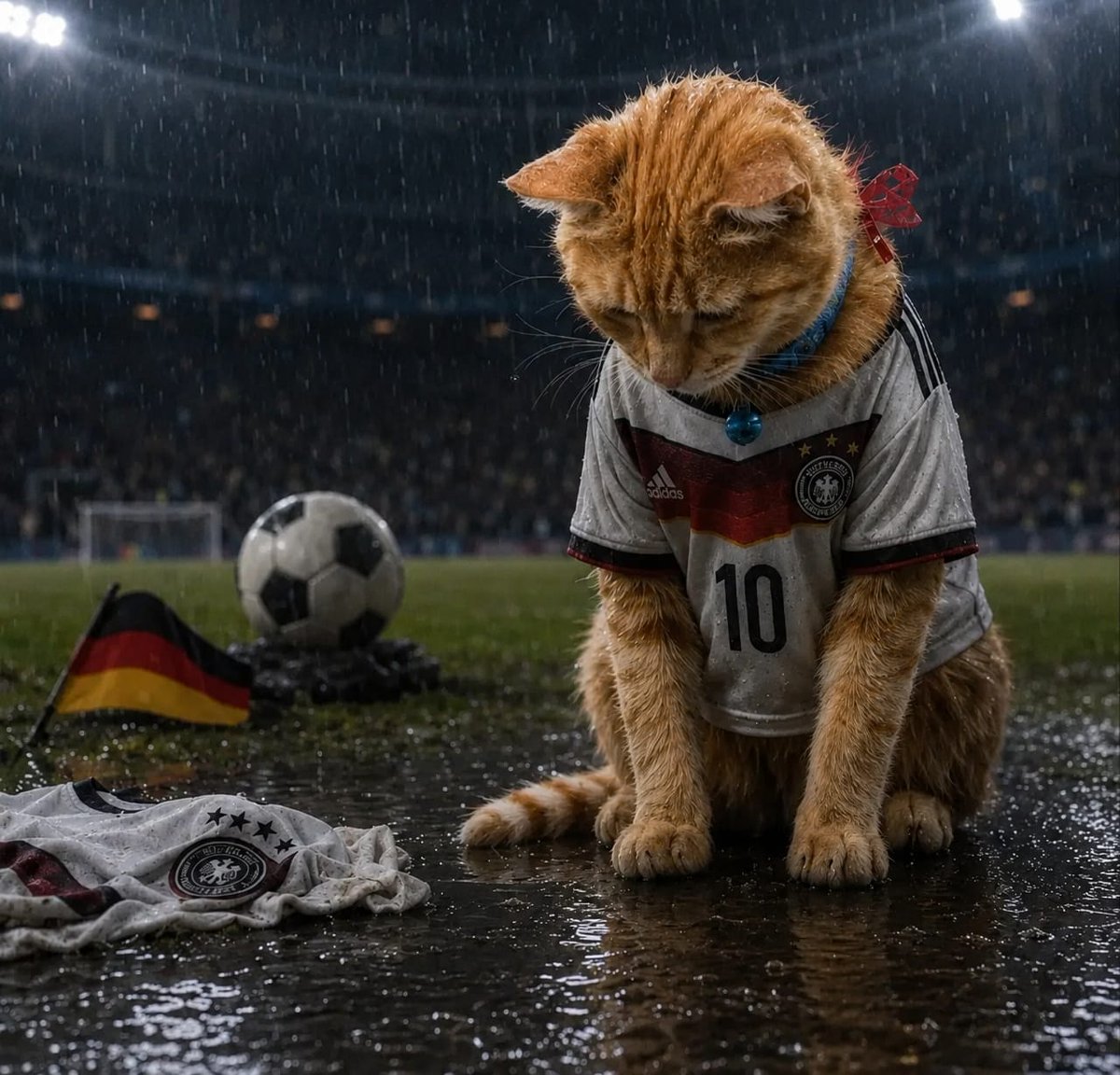 YouTube Thumbnail - Sad Germany Football Cat