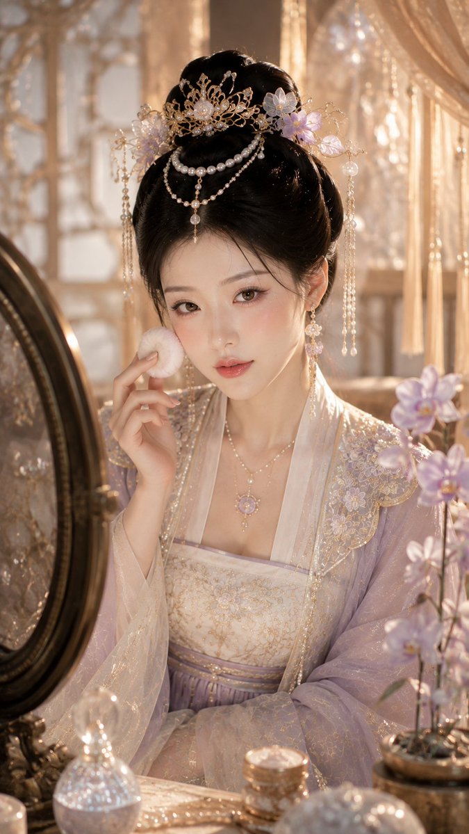 社交媒体帖子 - 中式珍珠妆容美学人像